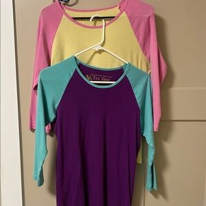 Victoria's Secret Pink and Yellow, Purple and Teal Raglan Tees